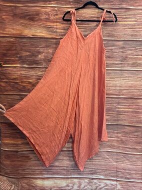 Meo Meli Women's Rust Peach Wide-Leg Linen Jumpsuit | Medium